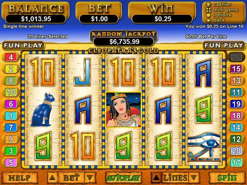Cleopatra's Gold Fun Slot Game made by RTG with 5 Reel and 20 Line