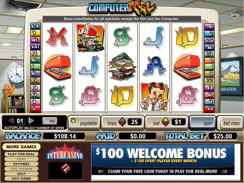 Computer Rage Fun Slot Game made by CryptoLogic with 5 Reel and 25 Line