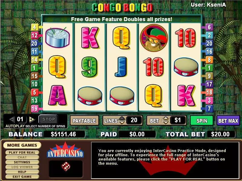 Congo Bongo Fun Slot Game made by CryptoLogic with 5 Reel and 20 Line