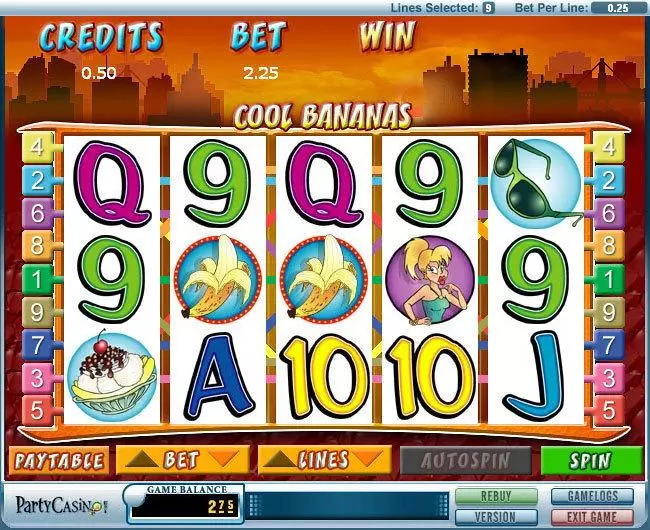 Cool Bananas Fun Slot Game made by bwin.party with 5 Reel and 9 Line