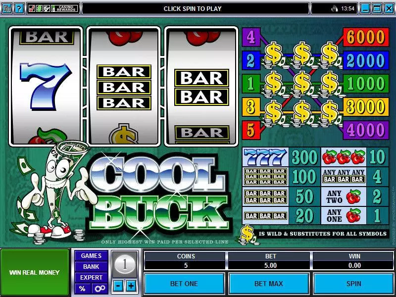 Cool Buck Mini Fun Slot Game made by Microgaming with 3 Reel and 5 Line