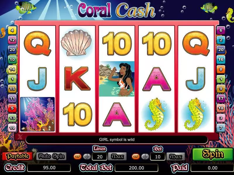 Coral Cash Fun Slot Game made by bwin.party with 5 Reel and 20 Line