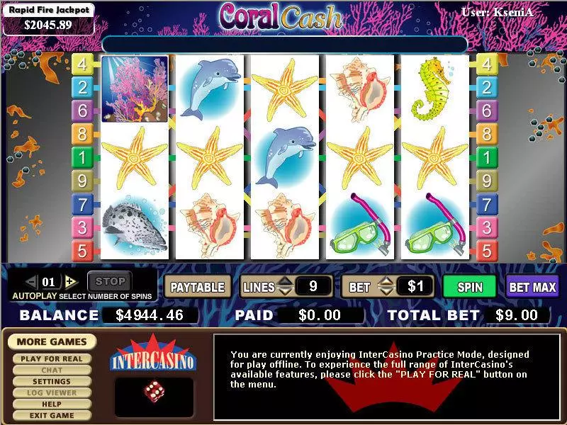 Coral Cash Fun Slot Game made by CryptoLogic with 5 Reel and 9 Line