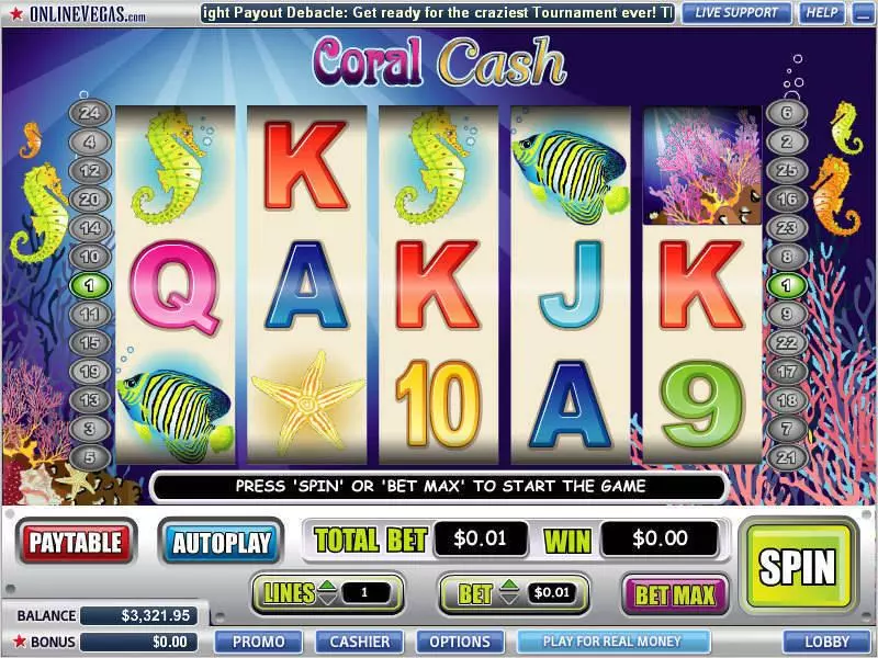 Coral Cash Fun Slot Game made by WGS Technology with 5 Reel and 25 Line