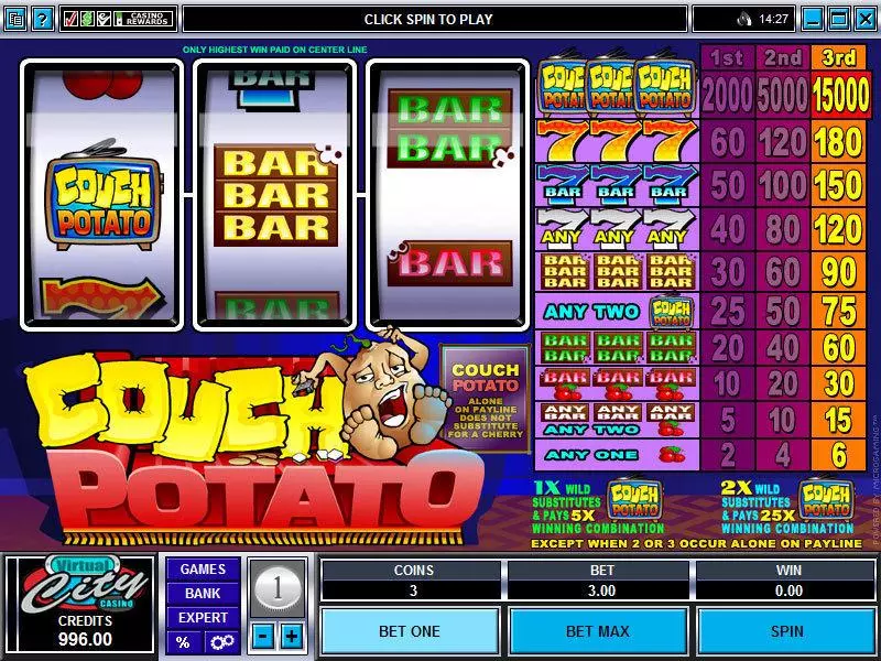 Couch Potato Mini Fun Slot Game made by Microgaming with 3 Reel and 1 Line
