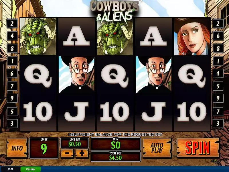 Cowboys and Aliens Fun Slot Game made by PlayTech with 5 Reel and 9 Line