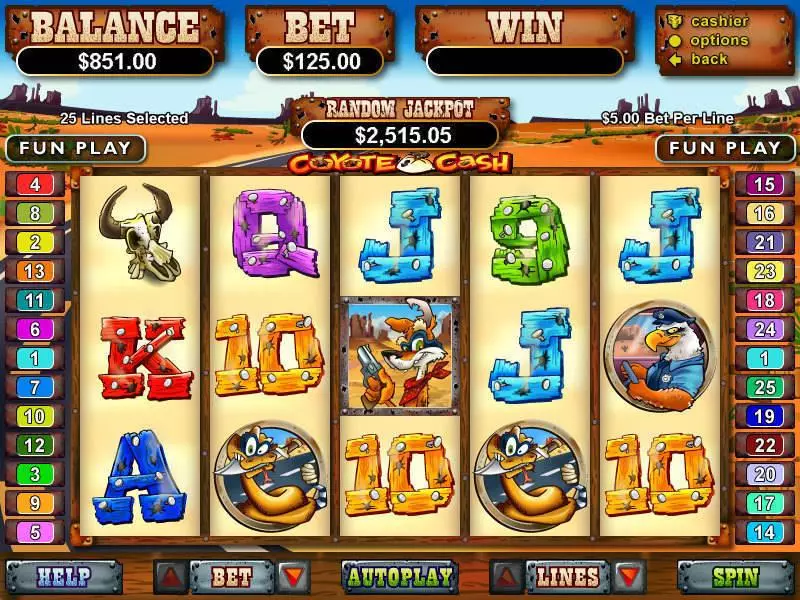 Coyote Cash Fun Slot Game made by RTG with 5 Reel and 25 Line