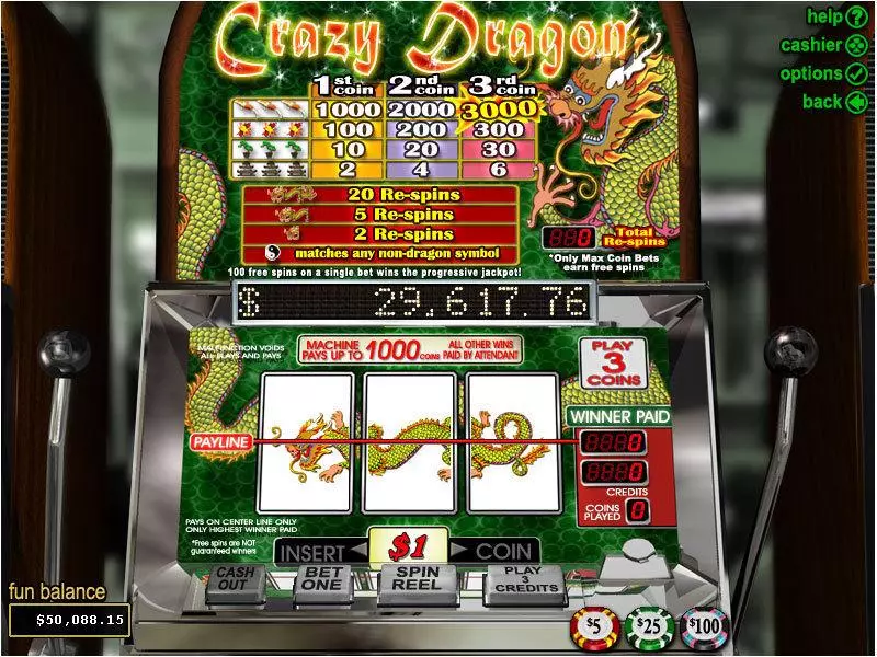 Crazy Dragon Fun Slot Game made by RTG with 3 Reel and 1 Line