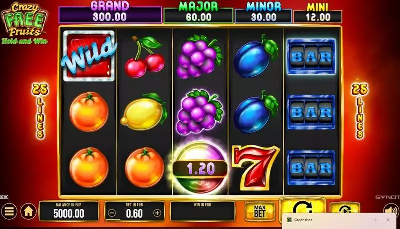 Crazy Free Fruits Fun Slot Game made by Synot Games with 5 Reel and 25 Line