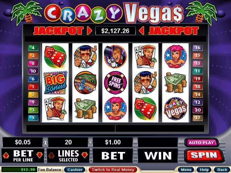 Crazy Vegas Fun Slot Game made by RTG with 5 Reel and 20 Line