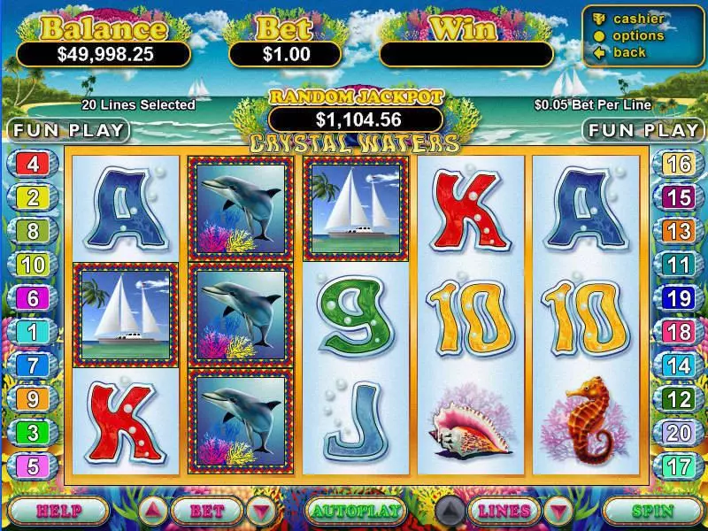 Crystal Waters Fun Slot Game made by RTG with 5 Reel and 20 Line