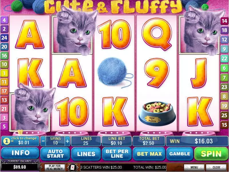 Cute and Fluffy Fun Slot Game made by PlayTech with 5 Reel and 25 Line
