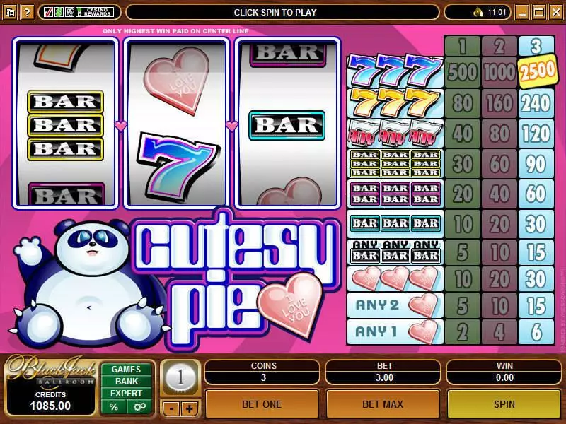 Cutesy Pie Fun Slot Game made by Microgaming with 3 Reel and 1 Line