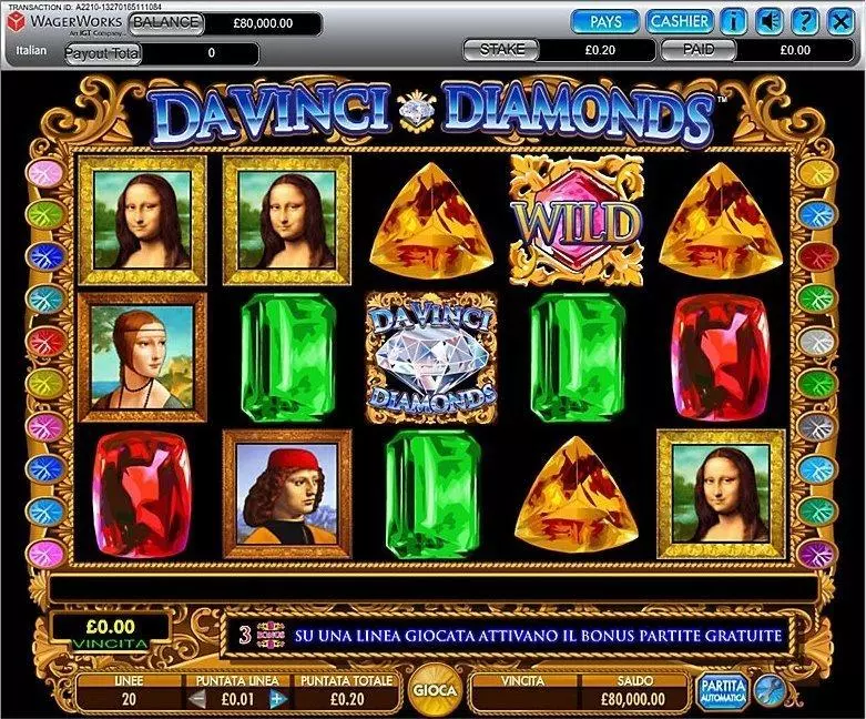 Da Vinci Diamonds Fun Slot Game made by IGT with 5 Reel and 20 Line
