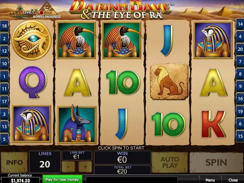 Daring Dave and the Eye of Ra Fun Slot Game made by PlayTech with 5 Reel and 20 Line