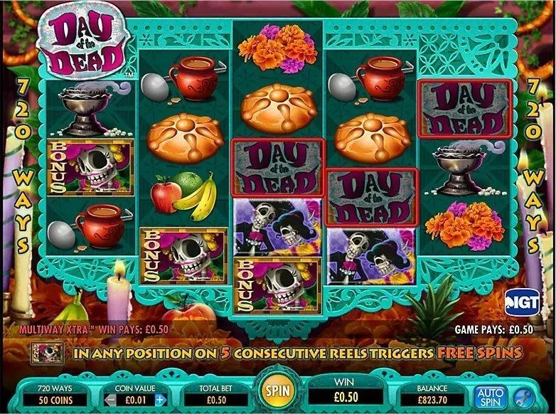 Day of the Dead Fun Slot Game made by IGT with 5 Reel and 720 lines