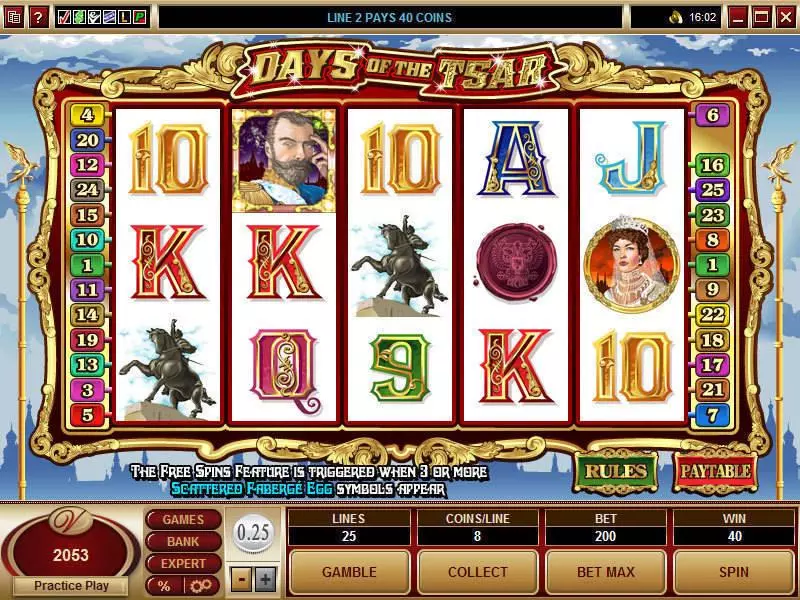 Days of the Tsar Fun Slot Game made by Microgaming with 5 Reel and 25 Line