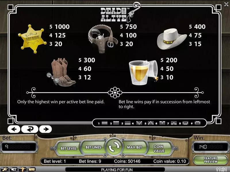Dead or Alive Fun Slot Game made by NetEnt with 5 Reel and 9 Line
