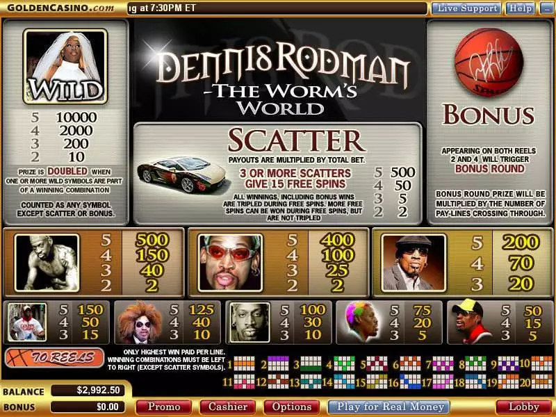 Dennis Rodman - The Worm's World Fun Slot Game made by Vegas Technology with 5 Reel and 20 Line