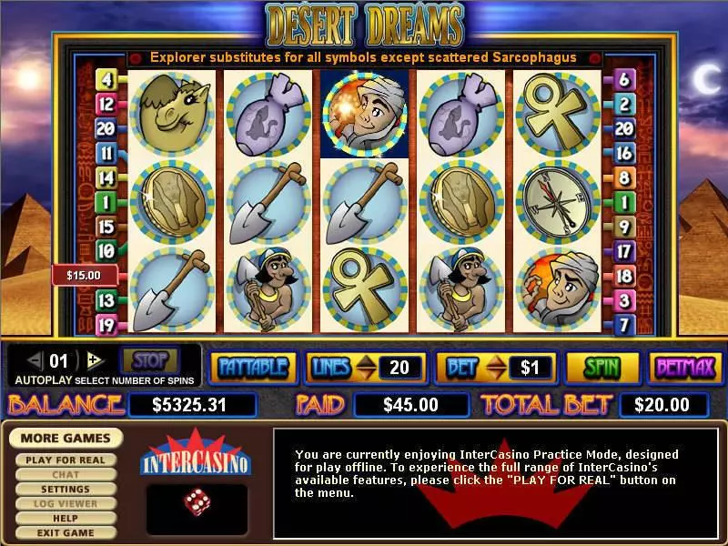 Desert Dreams Fun Slot Game made by CryptoLogic with 5 Reel and 20 Line