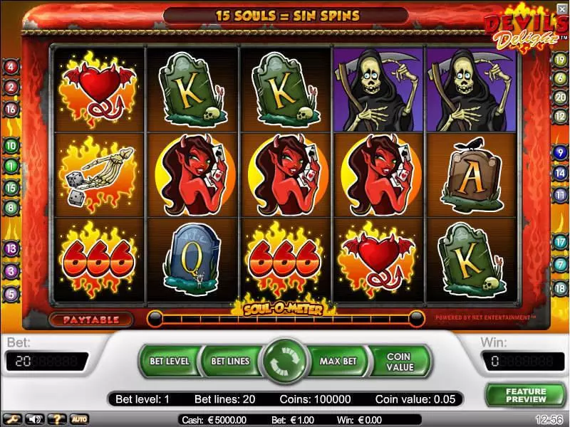 Devil's Delight Fun Slot Game made by NetEnt with 5 Reel and 20 Line
