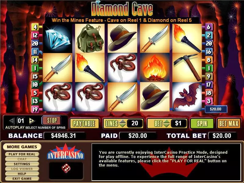 Diamond Cave Fun Slot Game made by CryptoLogic with 5 Reel and 20 Line