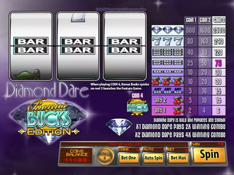 Diamond Dare Bucks Edition Fun Slot Game made by Saucify with 3 Reel and 1 Line