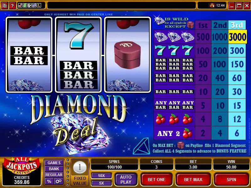 Diamond Deal Fun Slot Game made by Microgaming with 3 Reel and 1 Line