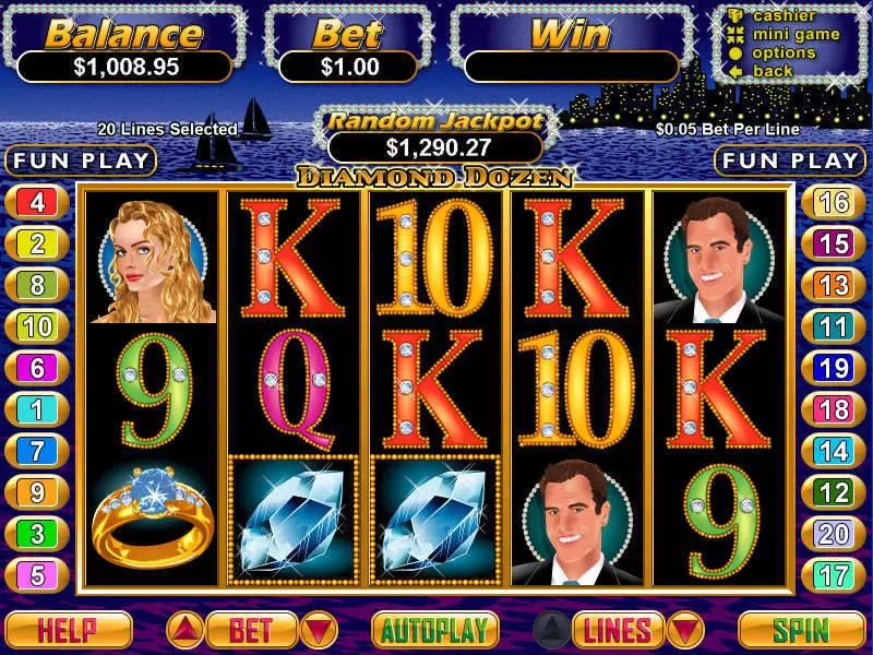 Diamond Dozen Fun Slot Game made by RTG with 5 Reel and 20 Line