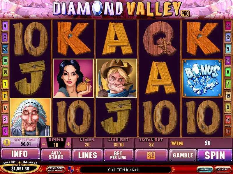 Diamond Valley Pro Fun Slot Game made by PlayTech with 5 Reel and 20 Line