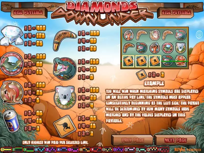 Diamonds Downunder Fun Slot Game made by Rival with 5 Reel and 15 Line