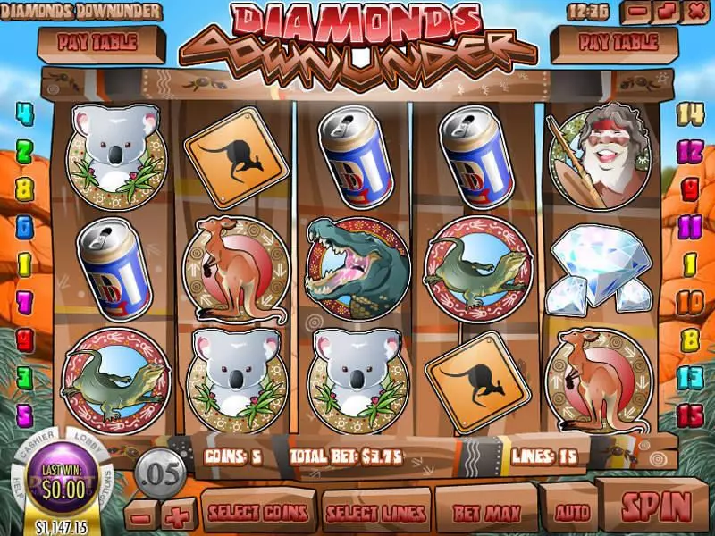 Diamonds Downunder Fun Slot Game made by Rival with 5 Reel and 15 Line