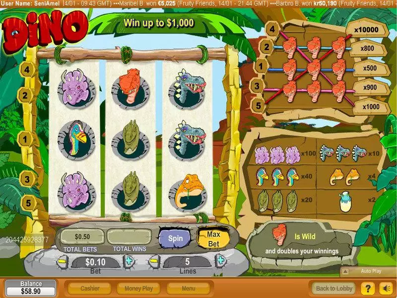 Dino Fun Slot Game made by NeoGames with 3 Reel and 5 Line