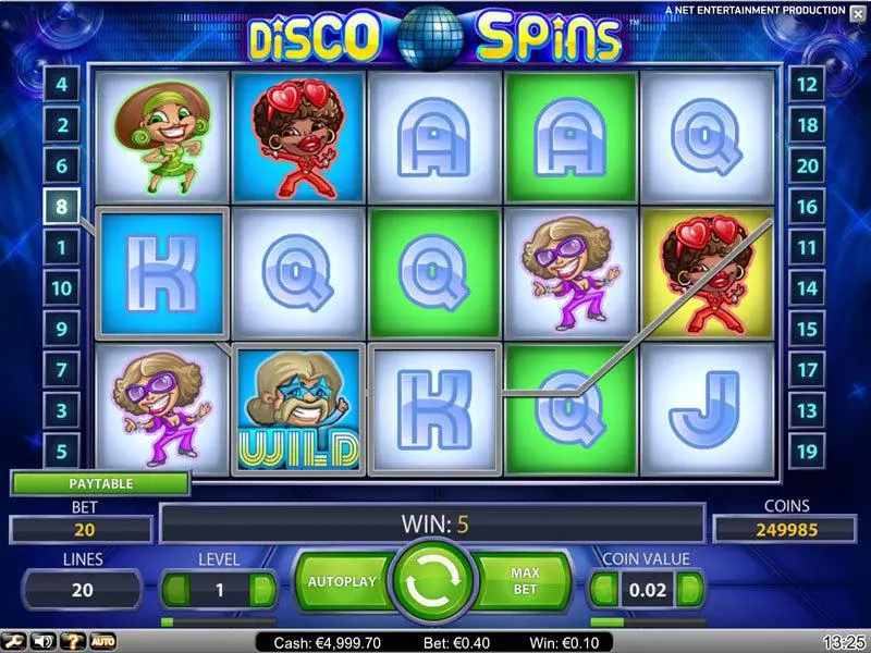 Disco Spins Fun Slot Game made by NetEnt with 5 Reel and 20 Line