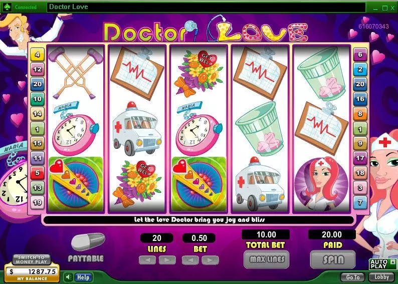 Doctor Love Fun Slot Game made by 888 with 5 Reel and 9 Line