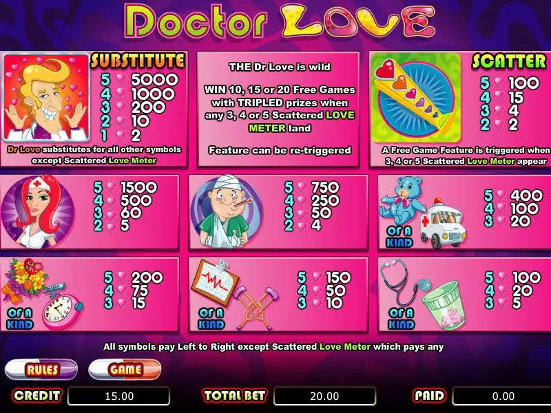 Doctor Love Fun Slot Game made by bwin.party with 5 Reel and 20 Line