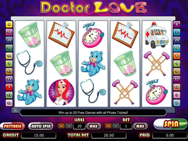 Doctor Love Fun Slot Game made by bwin.party with 5 Reel and 20 Line