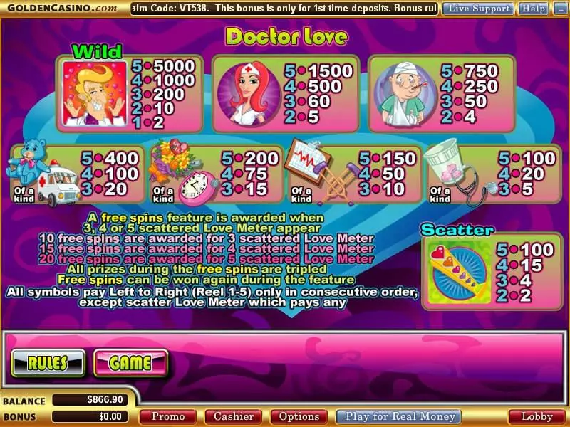 Doctor Love Fun Slot Game made by WGS Technology with 5 Reel and 20 Line