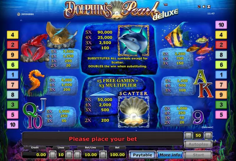 Dolphin's Pearl - Deluxe Fun Slot Game made by Novomatic with 5 Reel and 10 Line