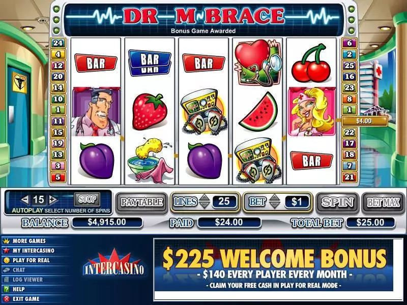 Dr M Brace Fun Slot Game made by CryptoLogic with 5 Reel and 25 Line