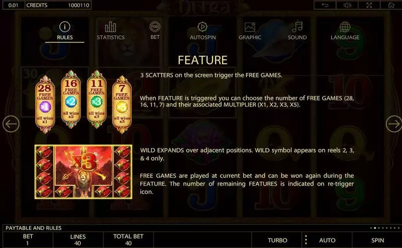 Durga Fun Slot Game made by Endorphina with 5 Reel and 40 Line