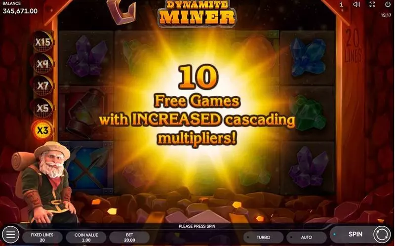 Dynamite Miner Fun Slot Game made by Endorphina with 5 Reel and 20 Line
