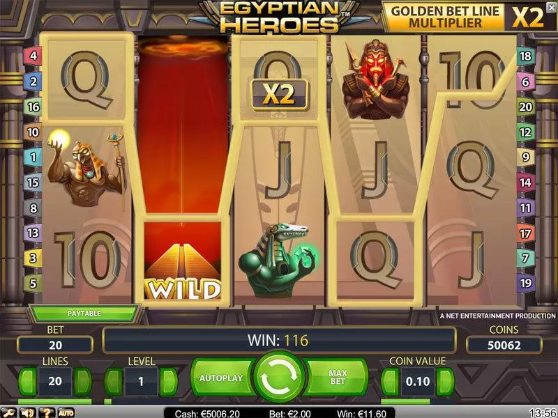 Egyptian Heroes Fun Slot Game made by NetEnt with 5 Reel and 20 Line