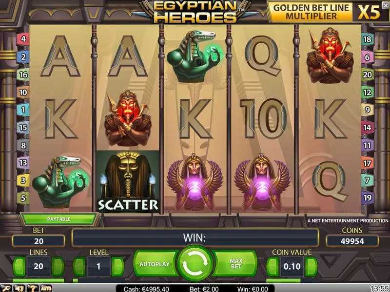 Egyptian Heroes Fun Slot Game made by NetEnt with 5 Reel and 20 Line