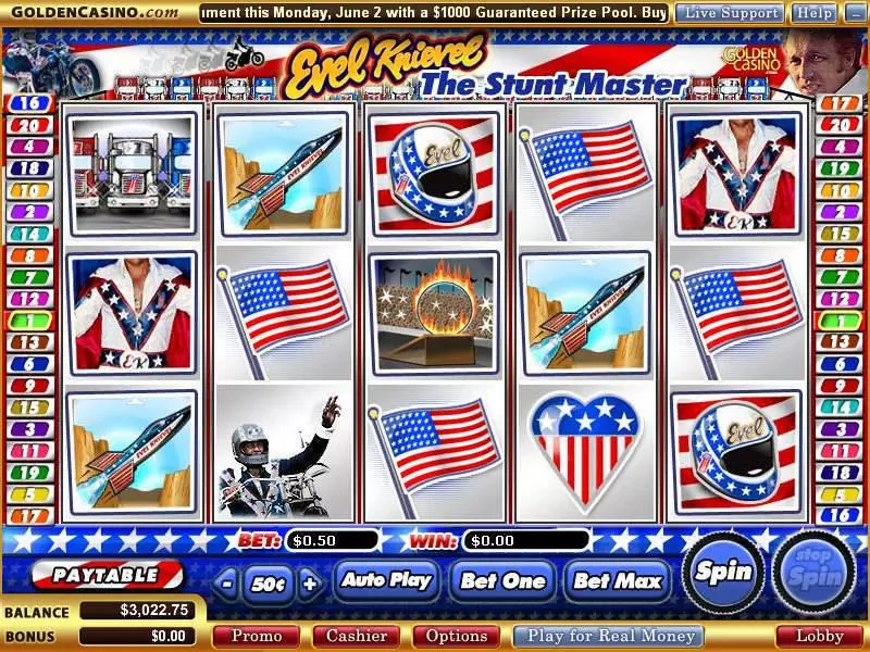 Evel Knievel - The Stunt Master Fun Slot Game made by Vegas Technology with 5 Reel and 20 Line