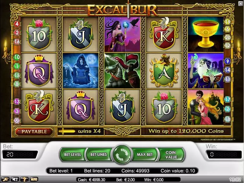 Excalibur Fun Slot Game made by NetEnt with 5 Reel and 20 Line