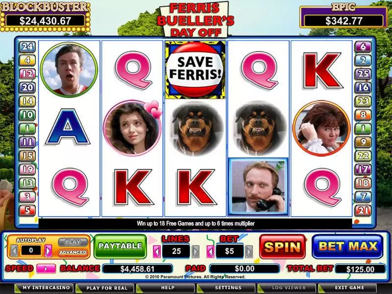 Ferris Bueller Fun Slot Game made by CryptoLogic with 5 Reel and 25 Line