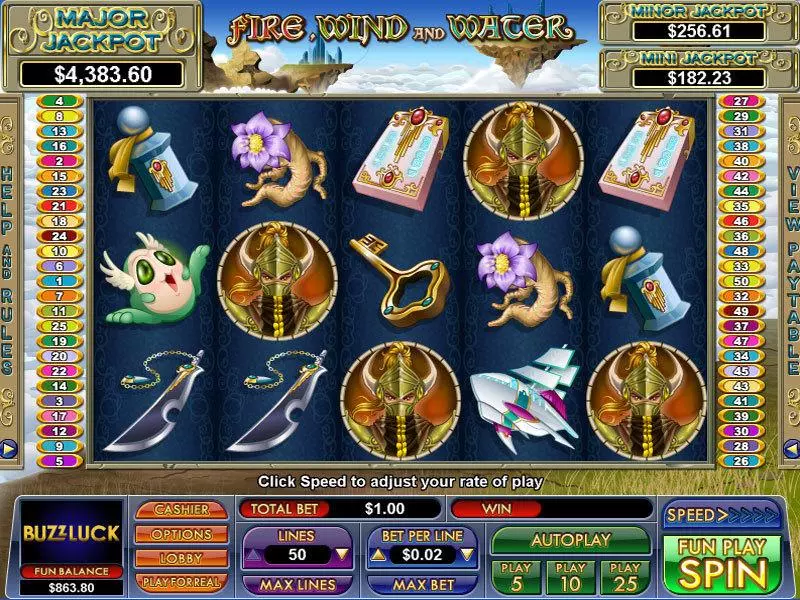 Fire, Wind and Water Fun Slot Game made by NuWorks with 5 Reel and 50 Line