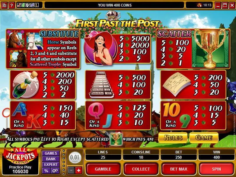 First Past The Post Fun Slot Game made by Microgaming with 5 Reel and 25 Line