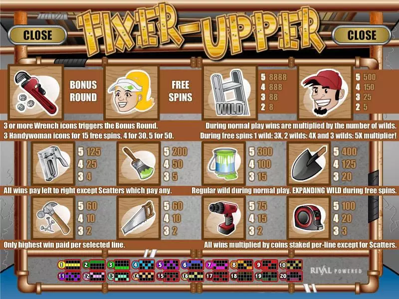 Fixer Upper Fun Slot Game made by Rival with 5 Reel and 20 Line
